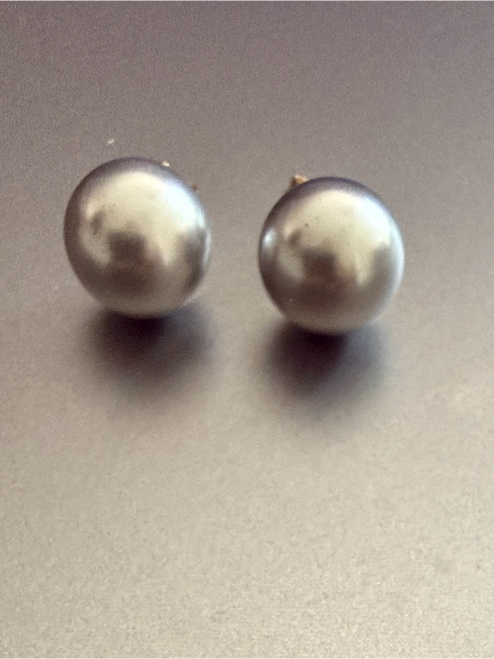 Estate Silver-Gray genuine Pearl Stud Earrings with 14k Gold Posts